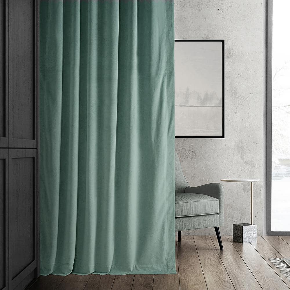 Aqua Mist Velvet Blackout 84-Inch Window Curtain Panel