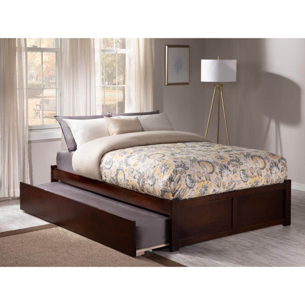 Concord Walnut Queen Platform Bed with Upholstered Headboard and Storage Trundle