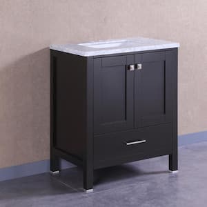 London 30 in. W x 18 in. D x 34 in. H Bathroom Vanity in Espresso with White Carrara Marble Top with White Sink