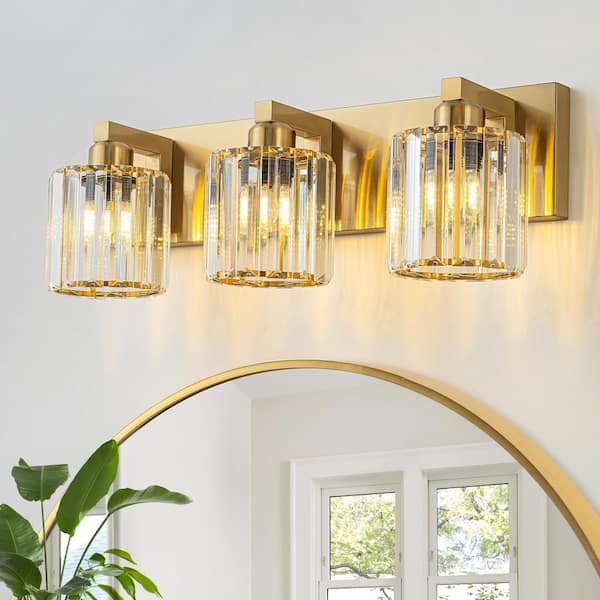 EDISLIVE Orillia 19.7 in. 3-Light Gold Bathroom Vanity Light with Crystal Round Shades