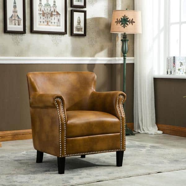 Traditional Holly Red Leather Gel Club Chair with Wood Accents