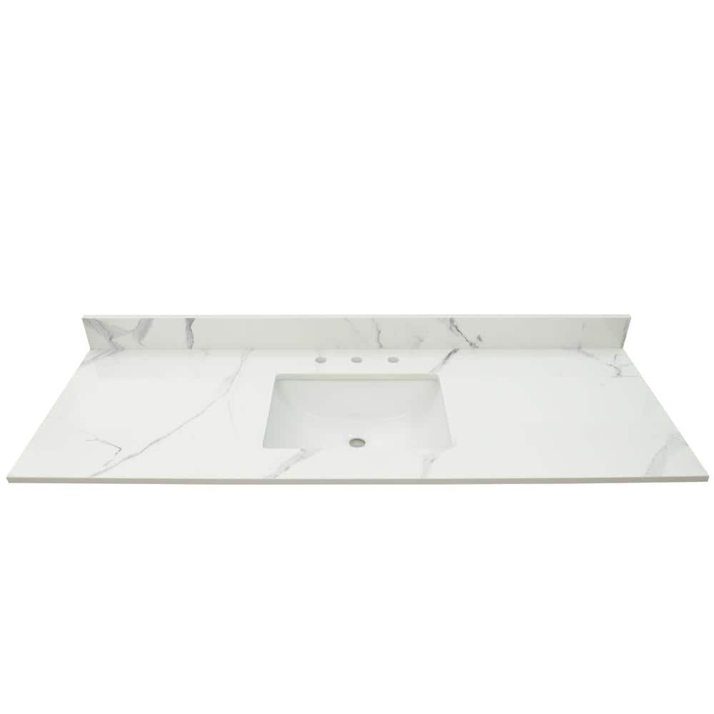 61 in. White Marble Bathroom Vanity Top with Single Sink