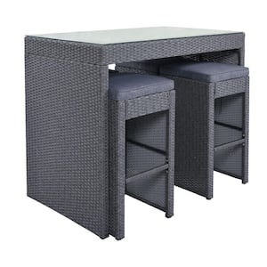 5-Piece Wicker Patio Bar Outdoor Dining Set with Gray Cushion