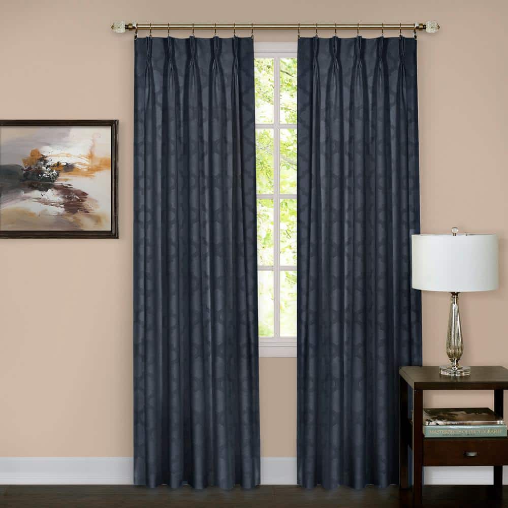 Navy Embossed Velvet Blackout Pinch Pleat Drapes