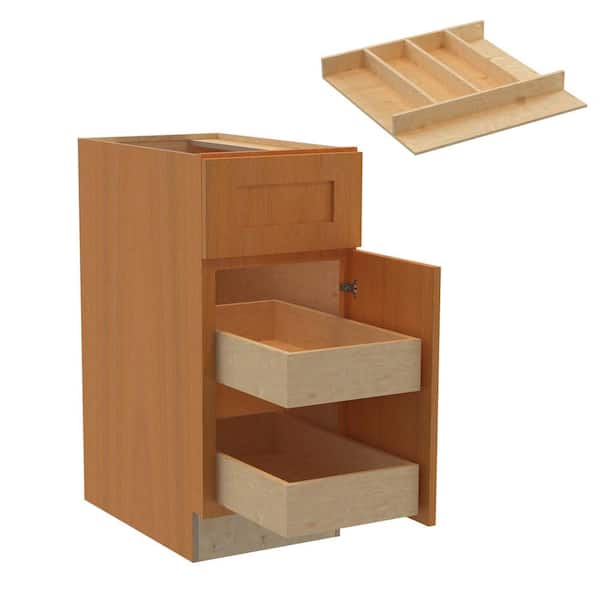 Home Decorators Collection Newport 15 in. W x 24 in. D x 34.5 in. H Assembled Plywood Base Kitchen Cabinet in Cinnamon with 2ROT Utility RH