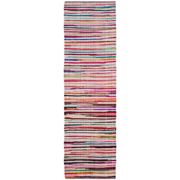 SAFAVIEH Rag Rug Ivory/Multi 2 ft. x 6 ft. Distress Striped Runner Rug