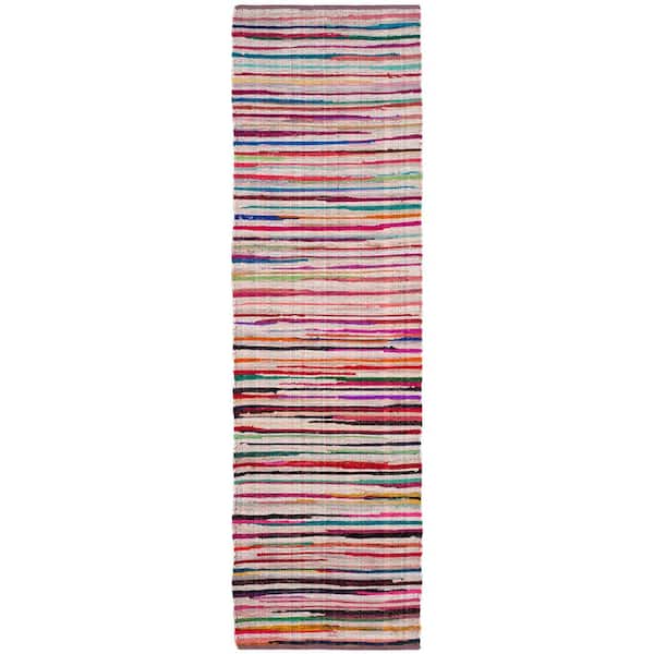 Rag Rug Ivory/Multi 2 ft. x 7 ft. Distress Striped Runner Rug