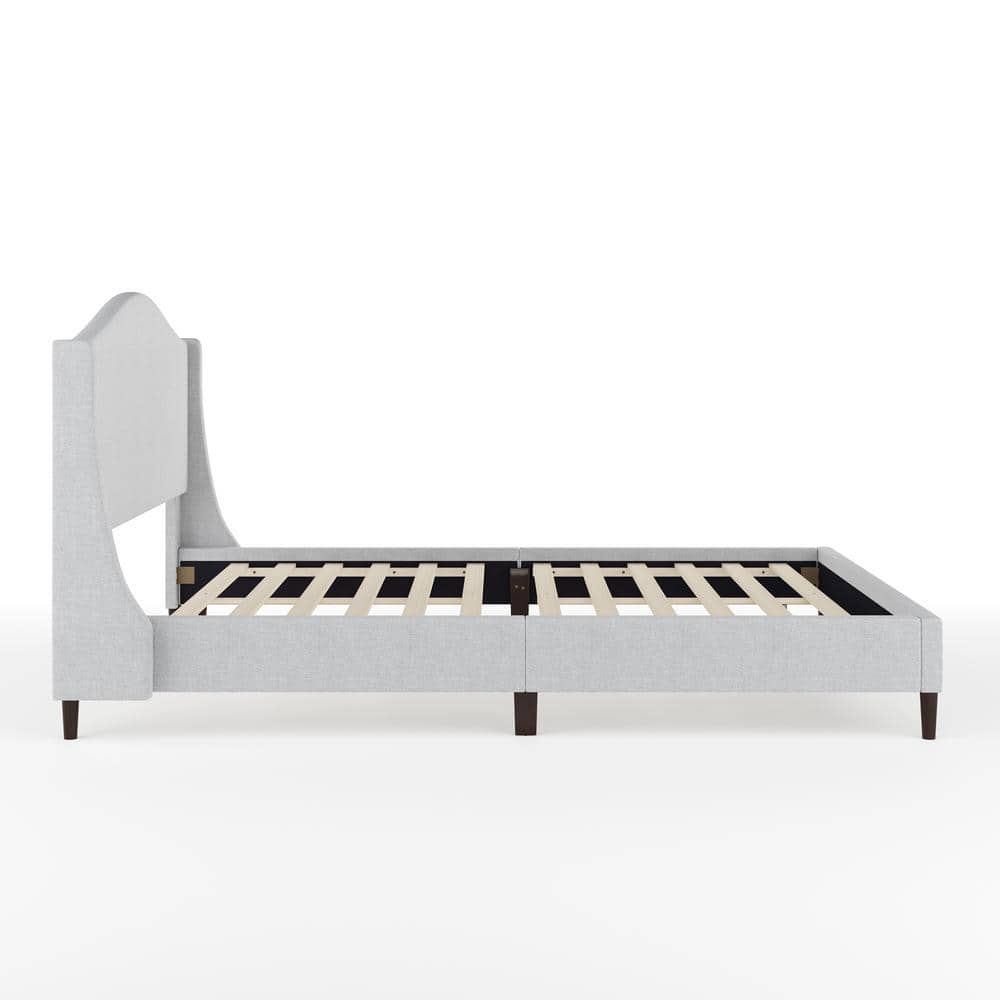 Gray Queen Upholstered Platform Bed with Curved Headboard and Wood Frame