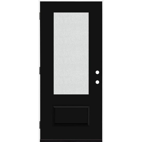 Legacy 36 in. x 80 in. 3/4 Lite Rain Glass RHOS Black Finish Fiberglass Prehung Front Door
