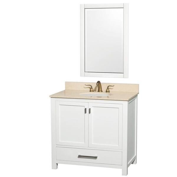 Wyndham Collection Abingdon 37 in. Vanity in White with Marble Vanity Top in Ivory and Mirror-DISCONTINUED