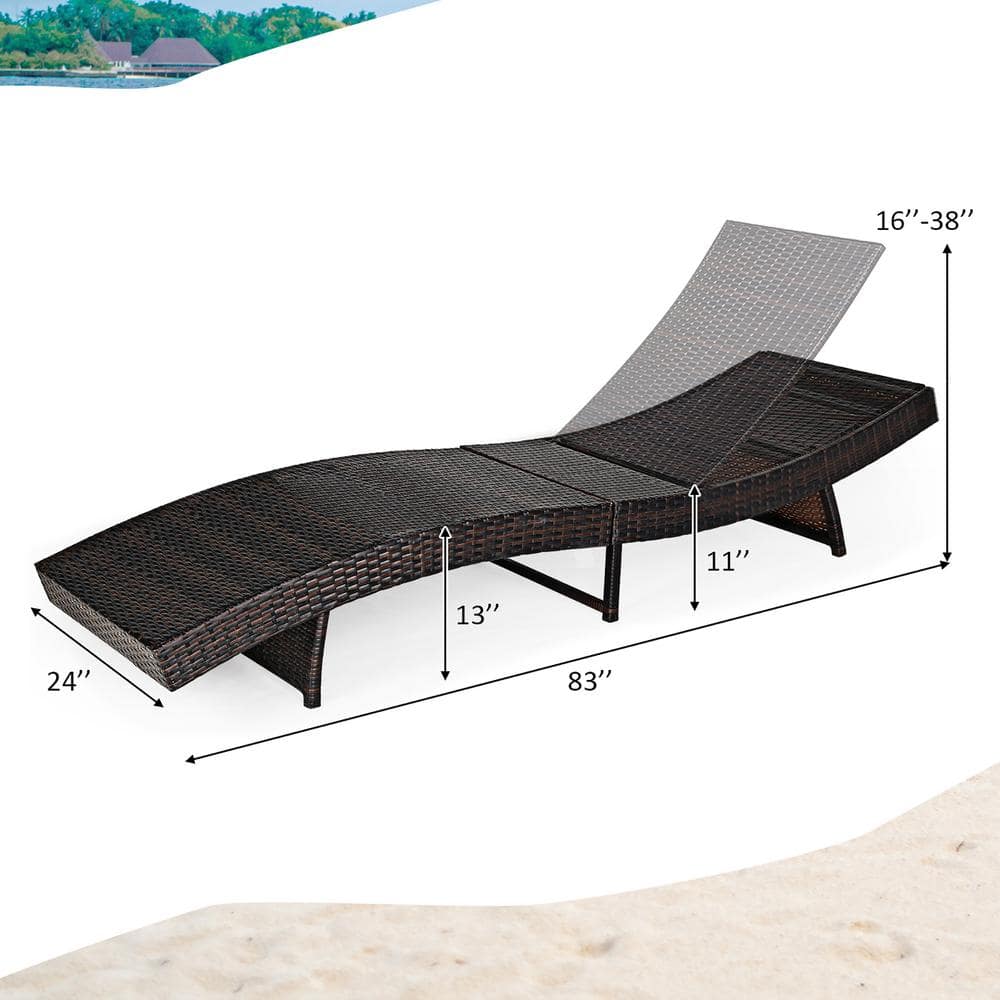 Adjustable White Cushioned Rattan Folding Chaise Lounge Chair