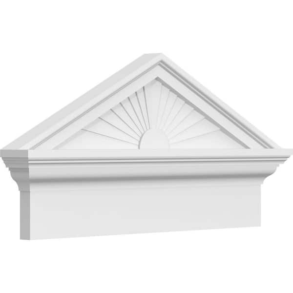 Ekena Millwork 24-in W x 12-7/8-in H x 2-3/4-in P (Pitch 6/12) Peaked Cap Sunburst Signature Urethane Combination Pediment, Primed Tan