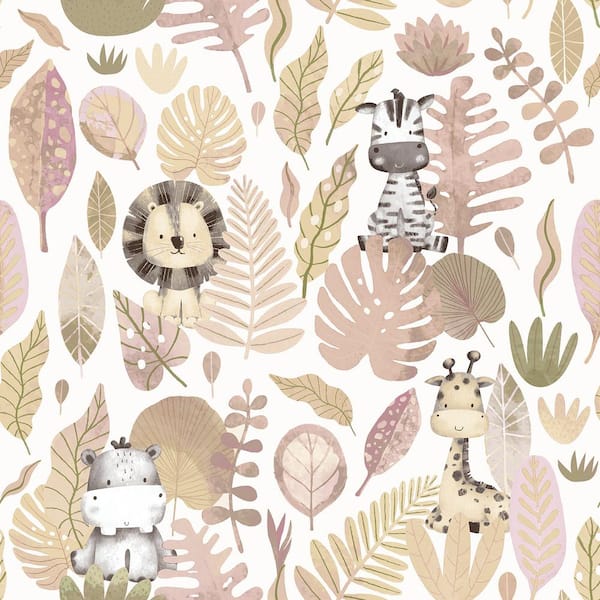 Unbranded Pink Little Explorers 2 Savannah Jungle Matte Finish Non-Pasted Non-Woven Wallpaper Sample