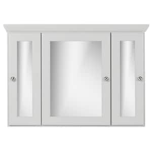 36 in. W x 27 in. H x 6.5 in. D Tri-View Surface-Mount Medicine Cabinet Rounded/Mirror in Dewy Morning