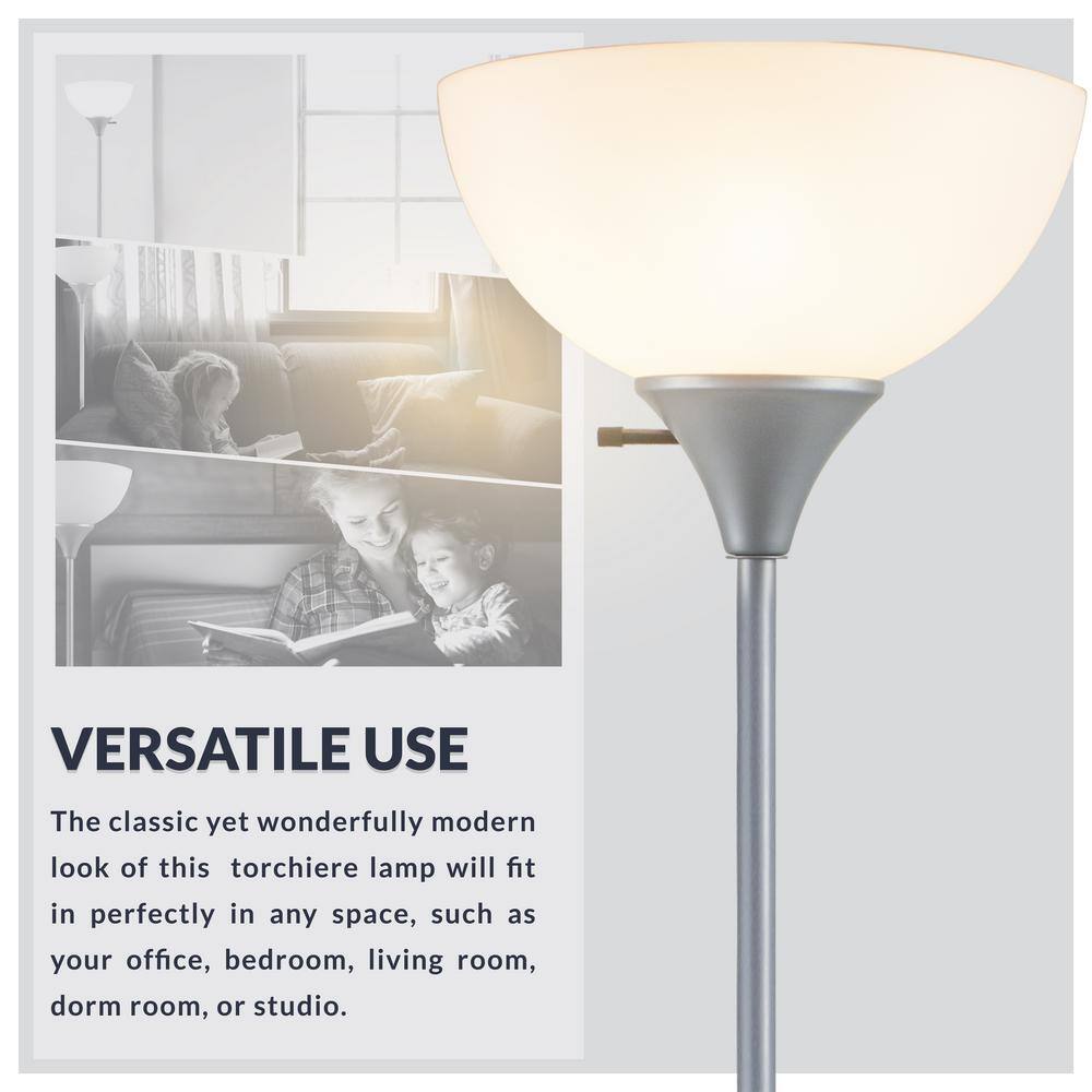 Henry 71" Silver Plastic and Metal Torchiere Floor Lamp