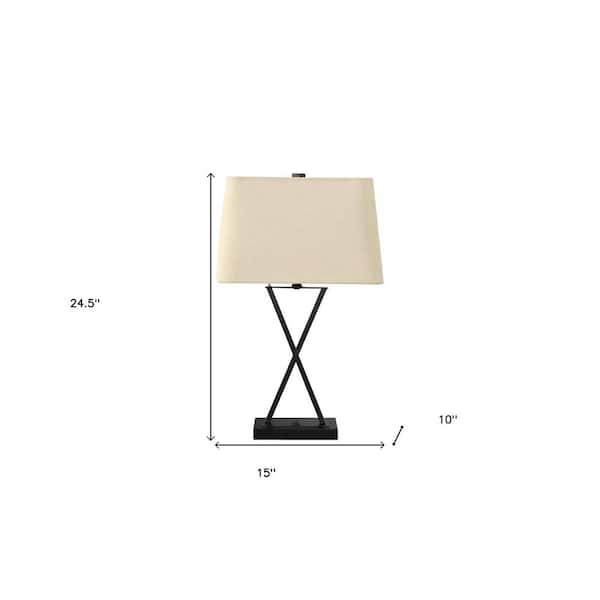 15 X 13 X 28.5 Tan Industrial Metal With Gentle Linen Shade - Table Lamp 15 X 13 X 28.5 Tan Industrial Metal With Gentle Linen Shade - Table Lamp