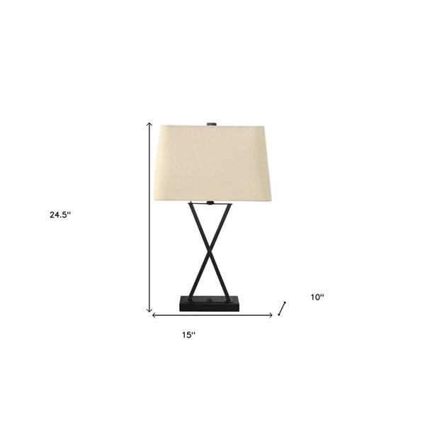15 X 13 X 28.5 Tan Industrial Metal With Gentle Linen Shade - Table Lamp 15 X 13 X 28.5 Tan Industrial Metal With Gentle Linen Shade - Table Lamp