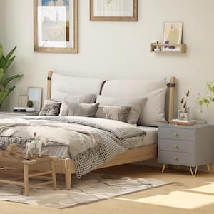 3-Drawer Gray Nightstands with Metal Legs and Side Table Bedside Table 21.6 in. H x 19.6 in. W x 15.7 in. D