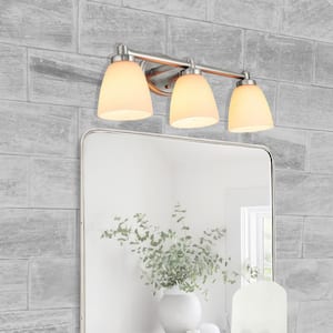 24 in. 3 Light Brushed Nickel Vanity Light Fixture with Bell Shaped Frosted Glass Shade