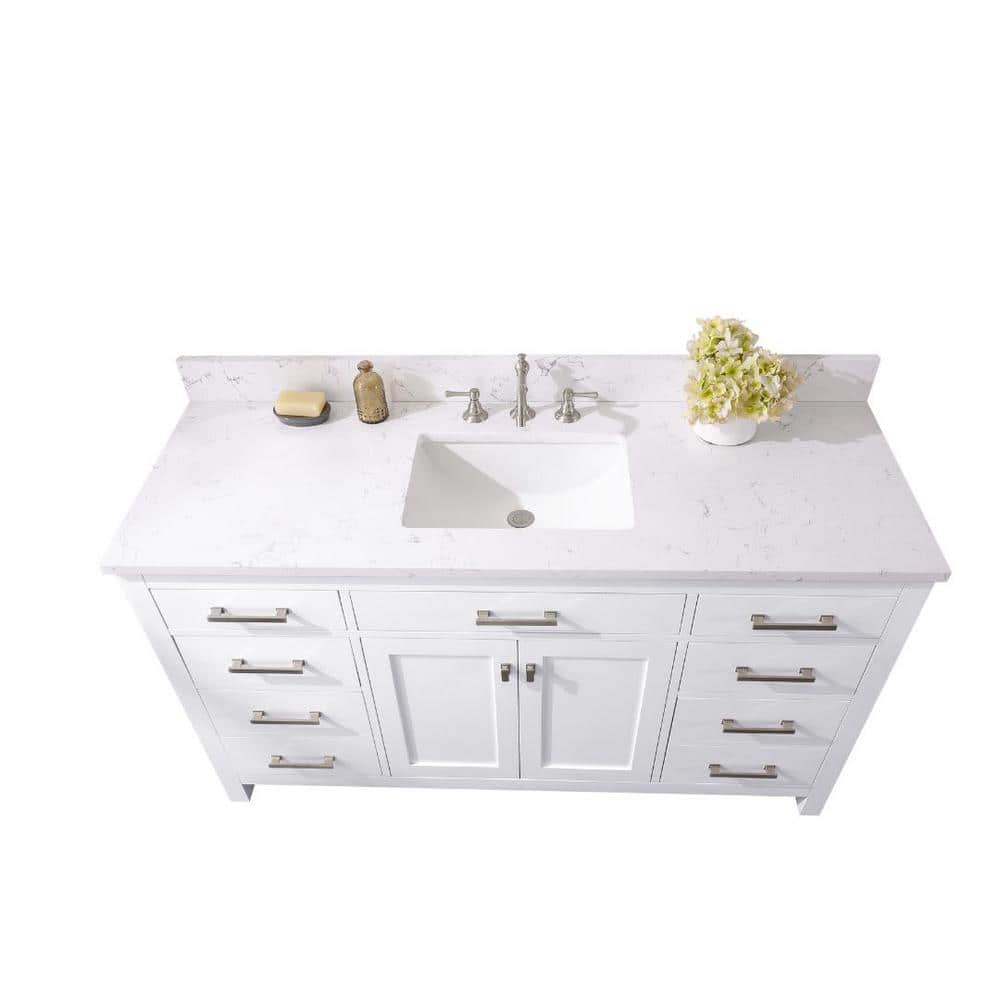 Jasper 60'' White Freestanding Single Bathroom Vanity with Carrara Top