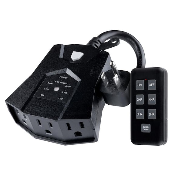 Outdoor Digital 3-Outlet Light Sensing Timer Lighting Control with Remote