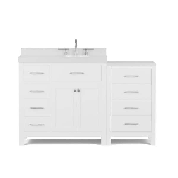 Virtu USA Caroline Parkway 57 in. W x 22 in. D x 35 in. H Single Sink Bath Vanity in White with Quartz Top