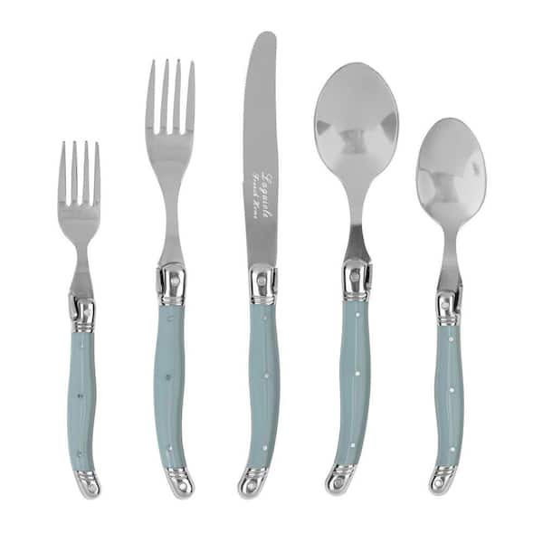 Laguiole Connoisseur 20-Piece 18/10 Stainless-Steel Flatware Set with Acrylic Misty Blue Handles