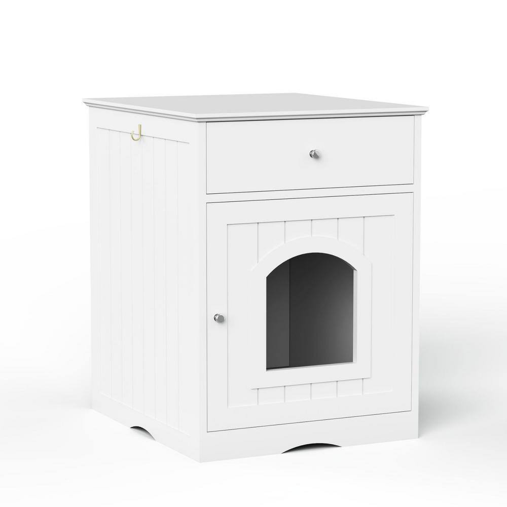 Tidoin White Wood Pet House Cat Litter Box Enclosure Cat Home Nightstand  with Drawer - Small to Medium FM-YDW8-3135 - The Home Depot