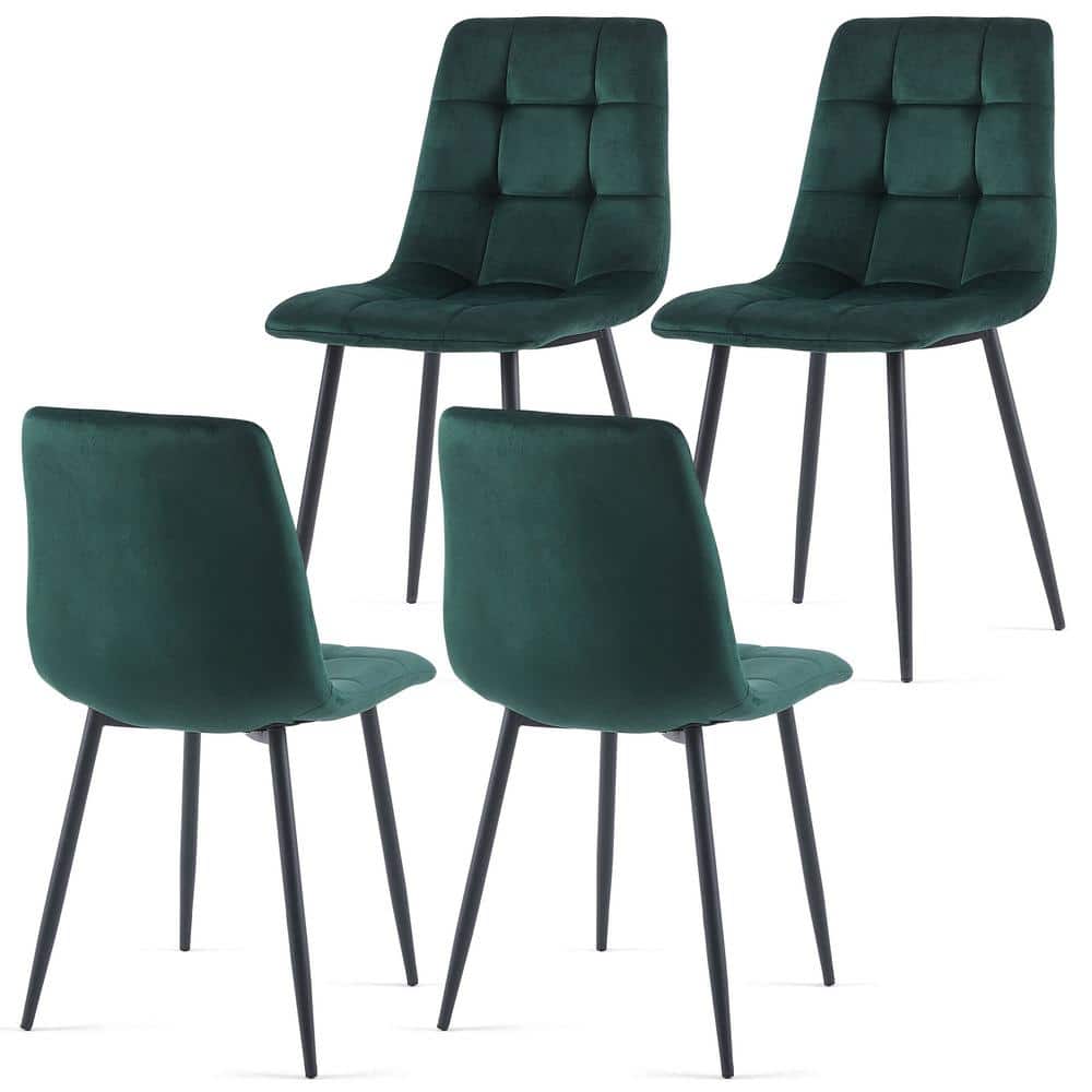 4-Pack Green Velvet Dining Chairs with Black Metal Legs, Set of 4 Chairs