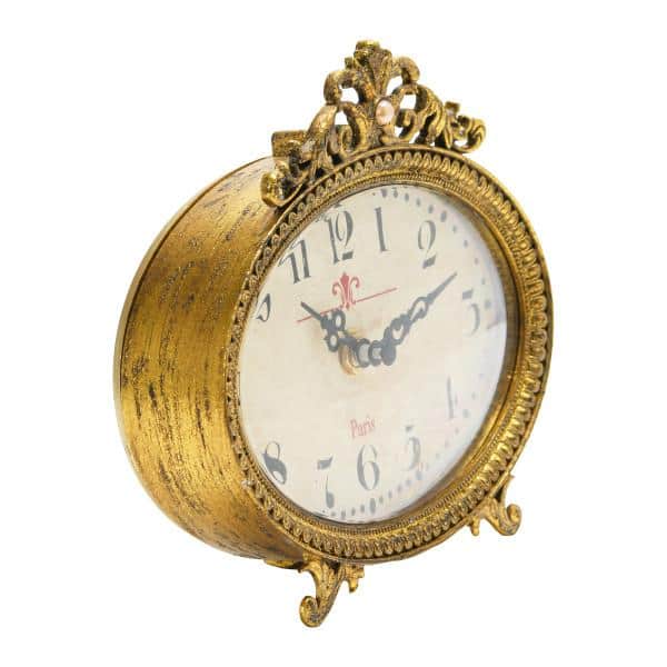 Distressed Gold and Pewter Mantel Clock with Intricate Detailing