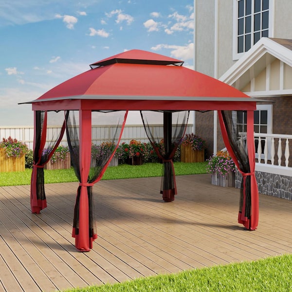 11 ft. x 11 ft. Pop-Up Steel Gazebo with Vented Double Roof, Mosquito Netting, and Carry Bag