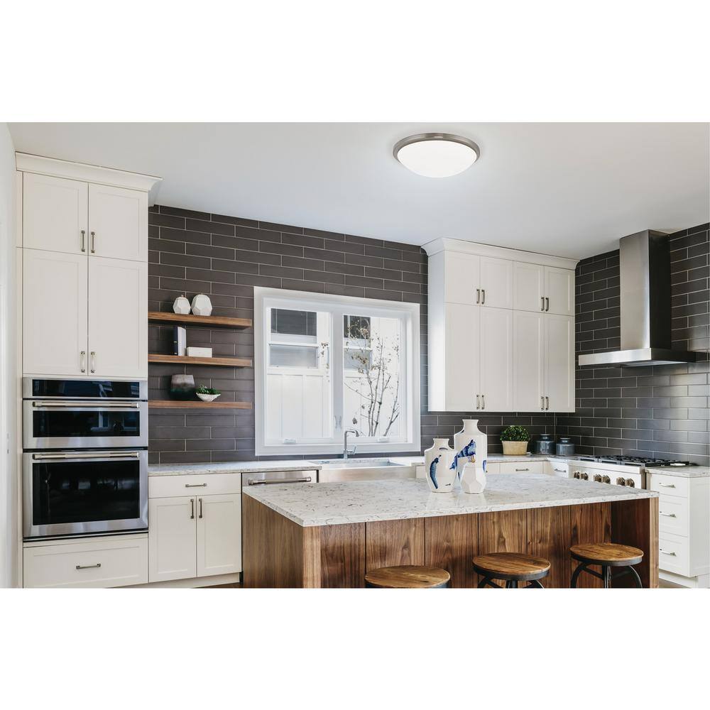 Elegant Brushed Nickel 13'' LED Flush Mount with Frosted Glass Bowl