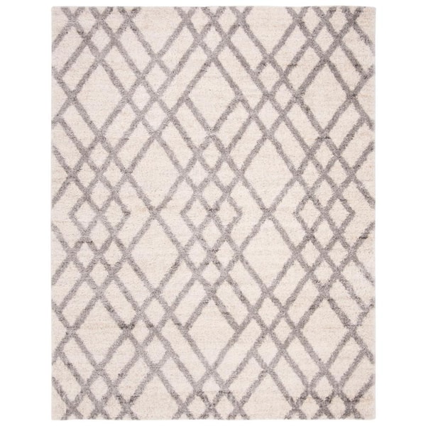 SAFAVIEH Berber Shag Cream/Gray 8 ft. x 10 ft. Diamond Geometric Area Rug