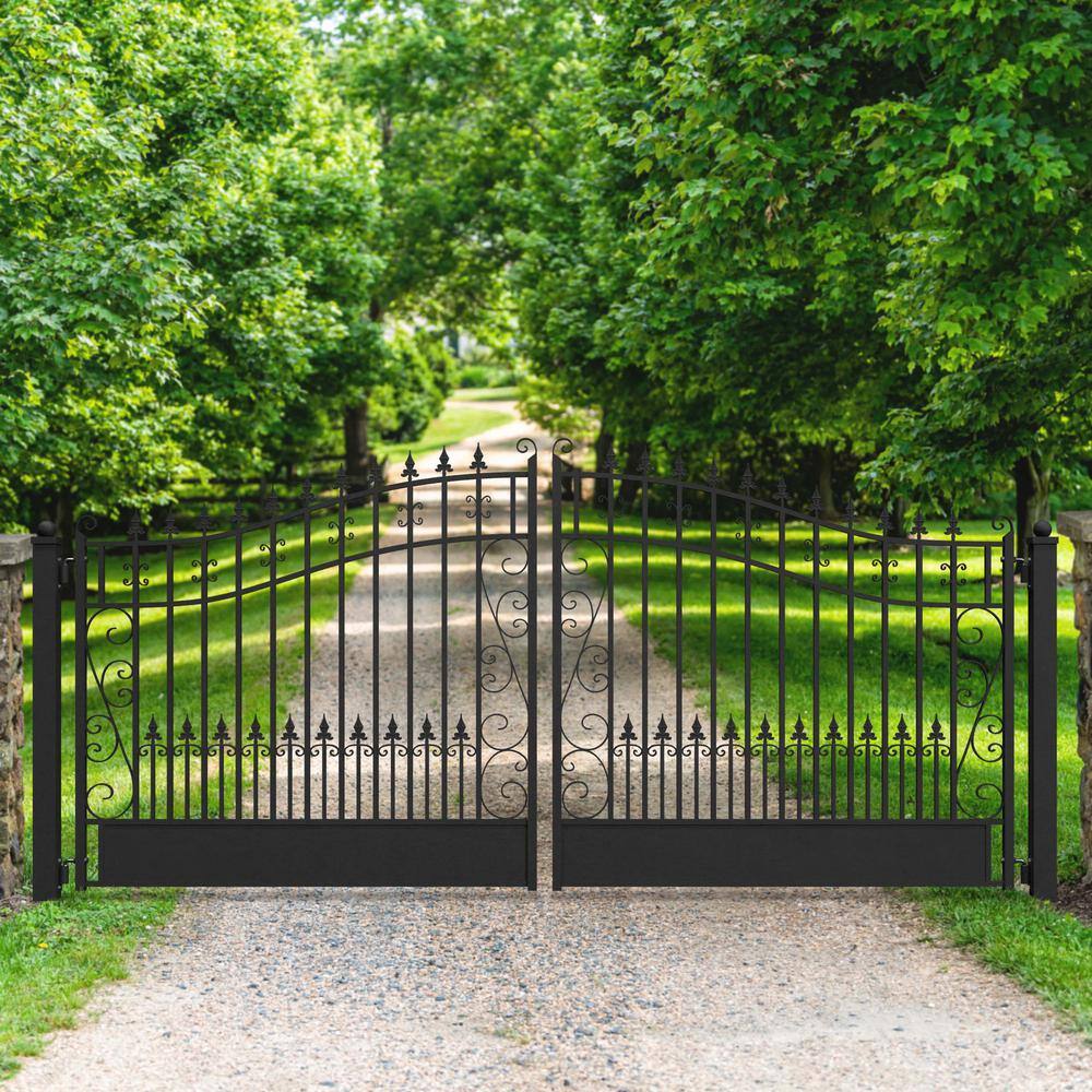 Venice Style Black Steel Dual Swing Driveway Gate 18 x 6 ft