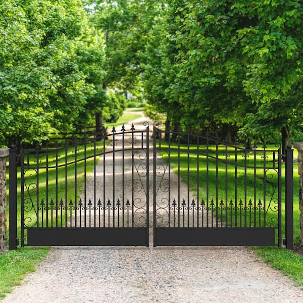 Venice Style 18 ft. x 6 ft. Black Steel Dual Driveway Fence Gate