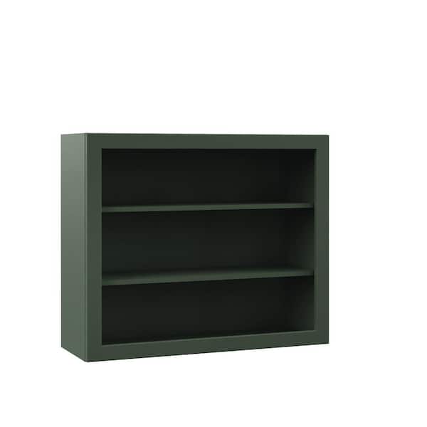 Hampton Bay Designer Series Melvern 36 in. W x 12 in. D x 30 in. H Assembled Shaker Wall Open Shelf Kitchen Cabinet in Forest