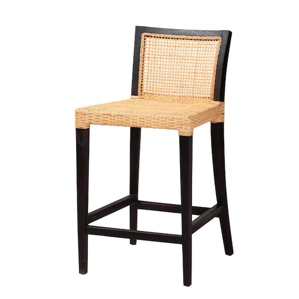bali & pari Lingga 18.1 in. Dark Brown and Natural Rattan Mahogany Wood Counter Stool