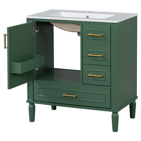 30 in. W x 18.3 in. D x 34 in. H Single Sink Freestanding Bath Vanity in Green with White Ceramic Top