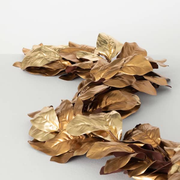 SULLIVANS 6 ft. Artificial Metallic Gold Magnolia Unlit Christmas Garland