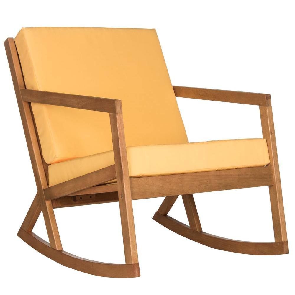 Eco-Friendly Eucalyptus Wood Rocking Chair with Yellow Cushions