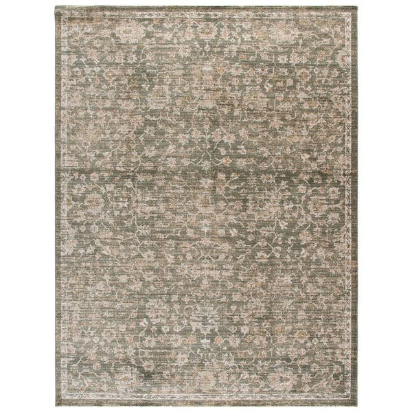 Hazel 10 ft. x 14 ft. Green/Beige Distressed Abstract Floral Area Rug