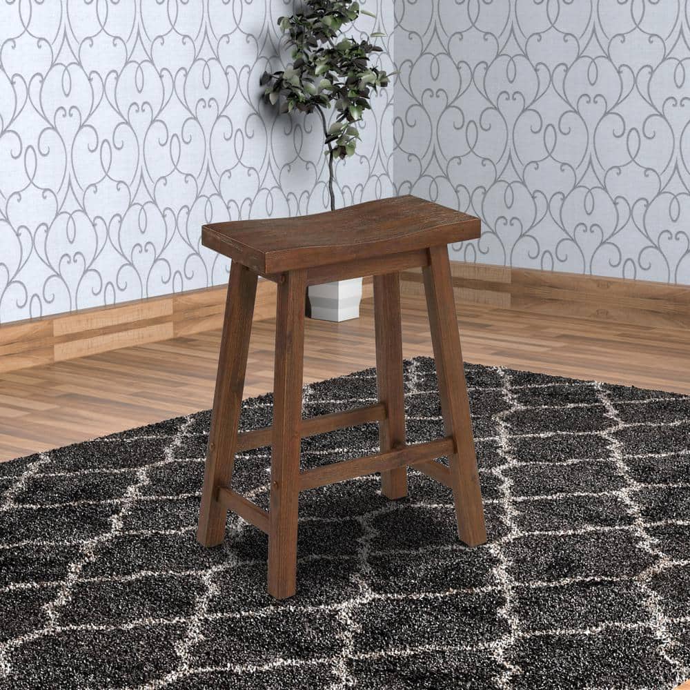 Adjustable Brown Wood Saddle Style Swivel Stool