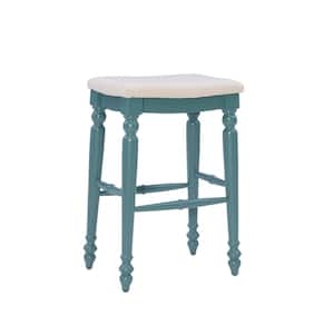 Marino 30 in. Blue Backless Wood Bar Stool with Fabric Seat