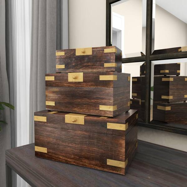 Litton Lane Rectangle Mango Wood Box with Hinged Lid (Set of 3