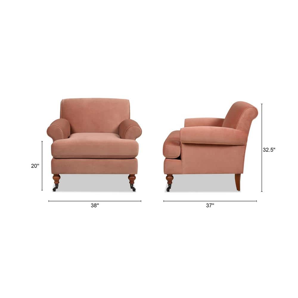 Elegant Peach Orange Velvet Wood Accent Chair with Handcrafted Comfort