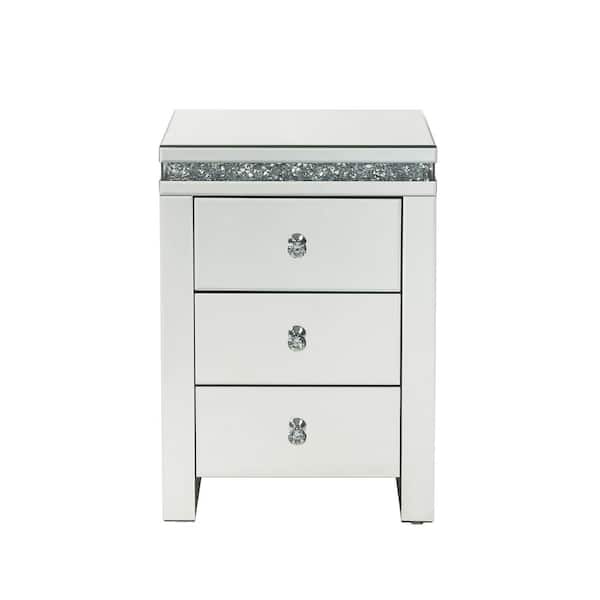 Acme Furniture Noralie 18 Mirrored and Faux Diamonds 26-Rectangular Wood Top Console Table with Glass