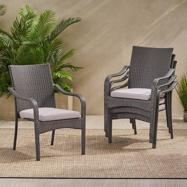 Noble House Jaxson Grey Stackable Plastic Outdoor Dining Chair With Silver Cushion 4 Pack 5651 - Tripel Stacking Patio Chair Cover