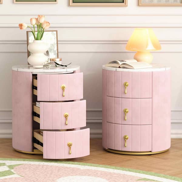 Pink 3 Drawers 15.75 in. W Nightstand