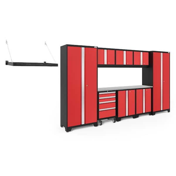 NewAge Products Bold Series 132 in. W x 76.75 in. H x 18 in. D 24-Gauge Steel Garage Cabinet Set in Red (9-Piece)