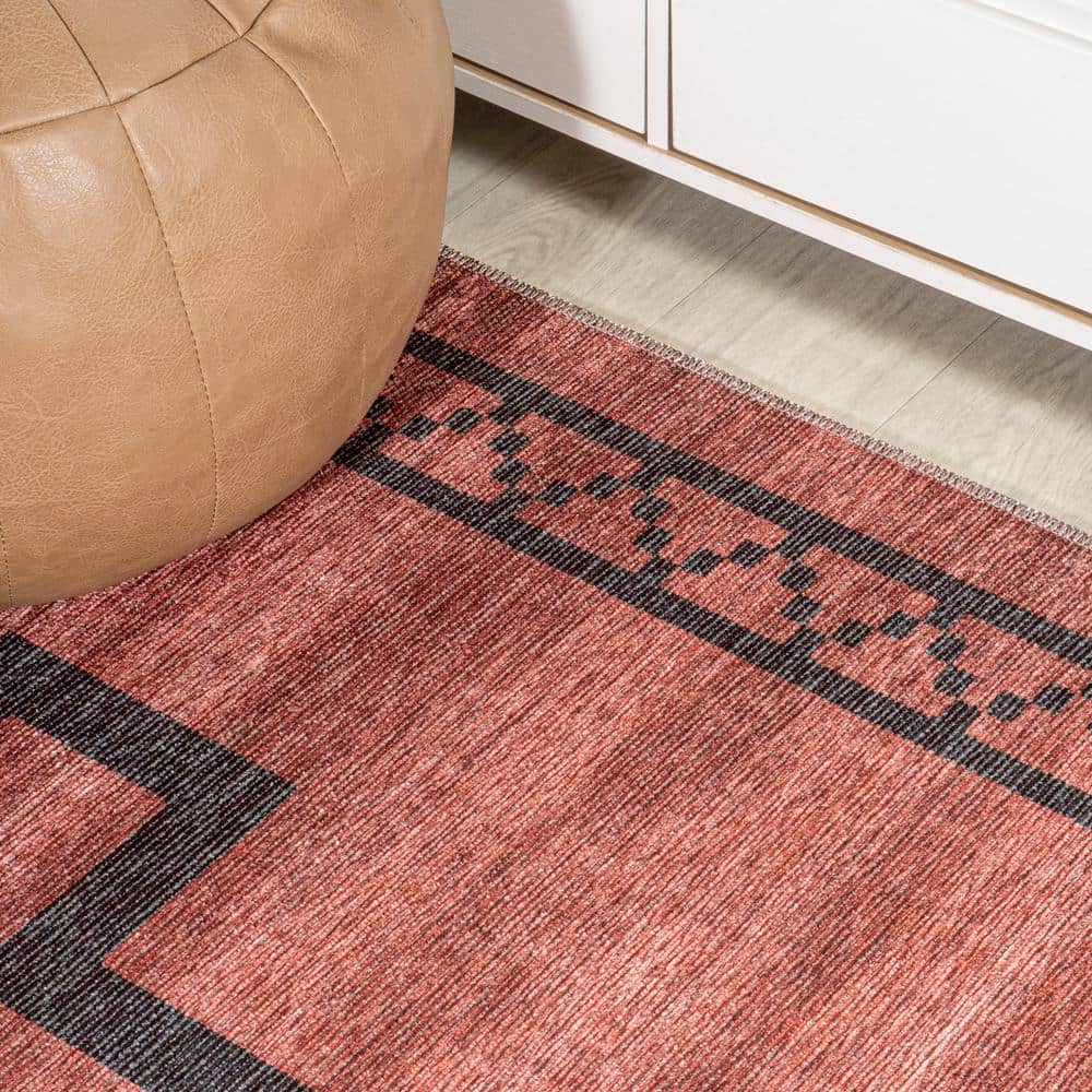 Korsa Red and Dark Gray Geometric 9' x 12' Washable Area Rug